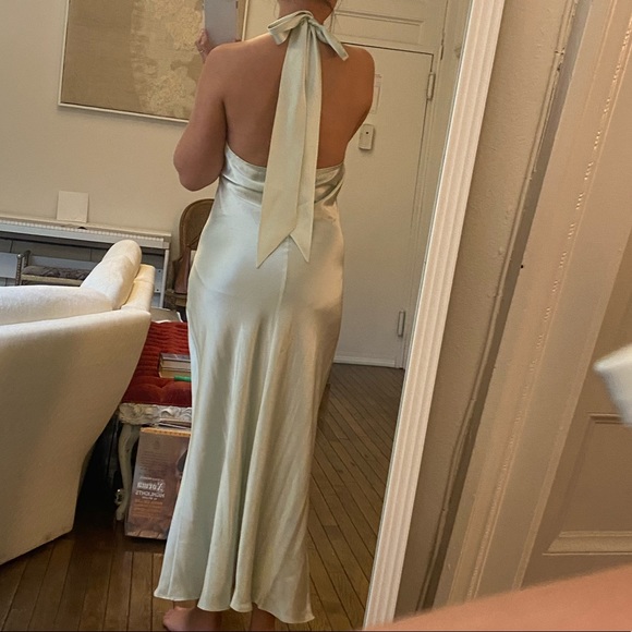 Brand new- Silk MAISON-bias cut 100% mulberry silk ice green dress/ evening gown - Picture 4 of 16